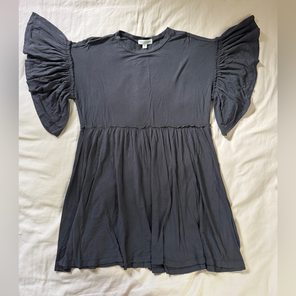 Gray Ruffle Sleeve Flowy Dress